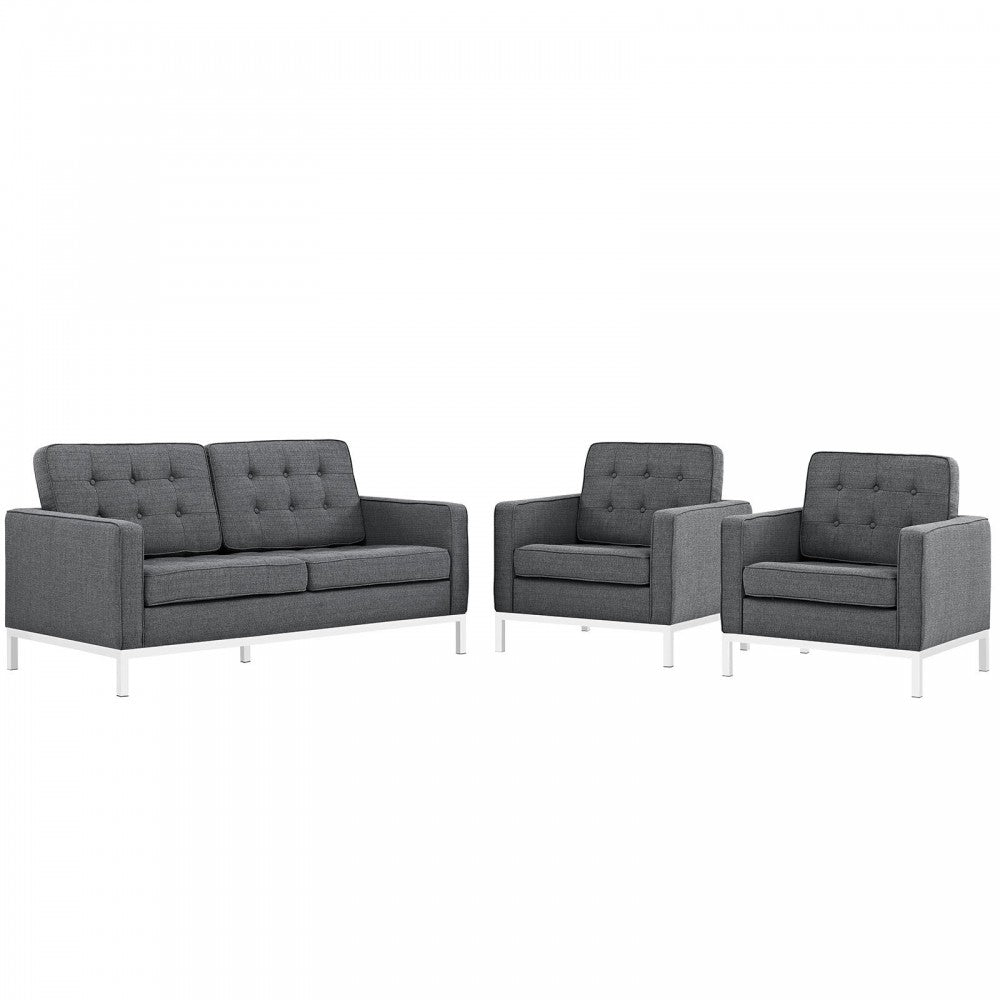 Loft Living Room Set Upholstered Fabric Set of 3, Gray