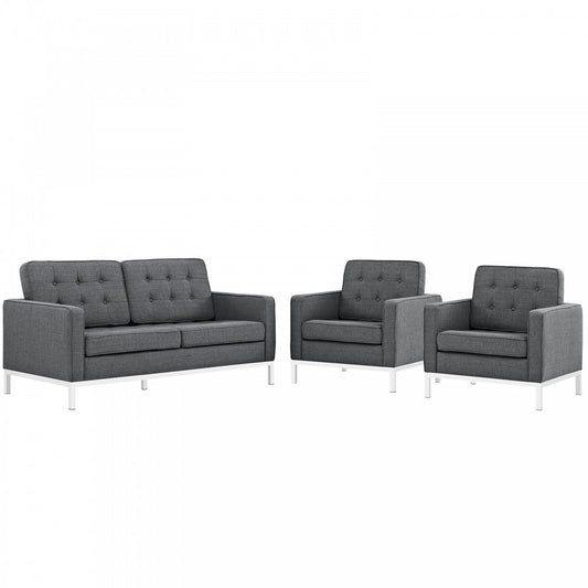 Loft Living Room Set Upholstered Fabric Set of 3, Gray