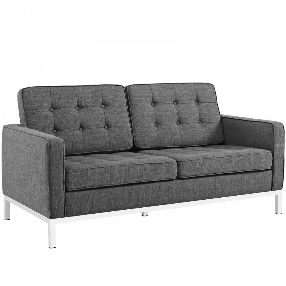 Loft Living Room Set Upholstered Fabric Set of 3, Gray