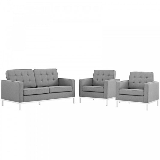 Loft Living Room Set Upholstered Fabric Set of 3, Light Gray
