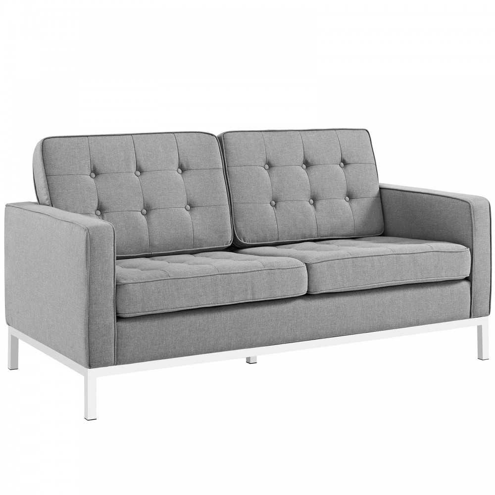 Loft Living Room Set Upholstered Fabric Set of 3, Light Gray