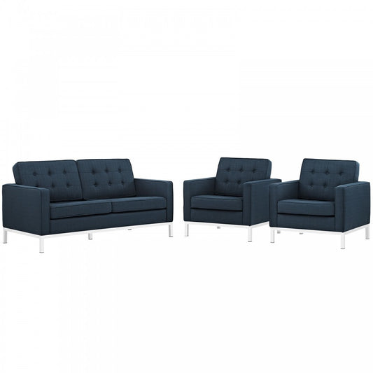Loft Living Room Set Upholstered Fabric Set of 3, Azure