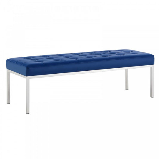 Loft Tufted Large Upholstered Faux Leather Bench, Silver Navy