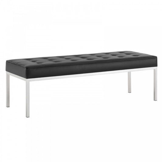 Loft Tufted Large Upholstered Faux Leather Bench, Silver Black