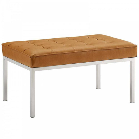 Loft Tufted Medium Upholstered Faux Leather Bench, Silver Tan