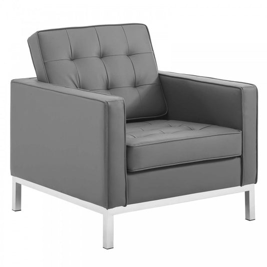 Loft Tufted Upholstered Faux Leather Armchair, Silver Gray