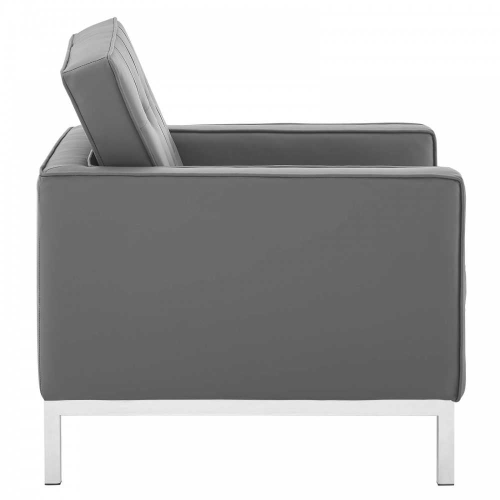 Loft Tufted Upholstered Faux Leather Armchair, Silver Gray
