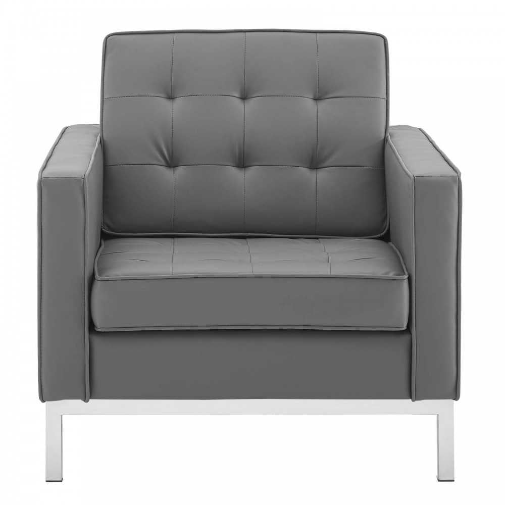 Loft Tufted Upholstered Faux Leather Armchair, Silver Gray