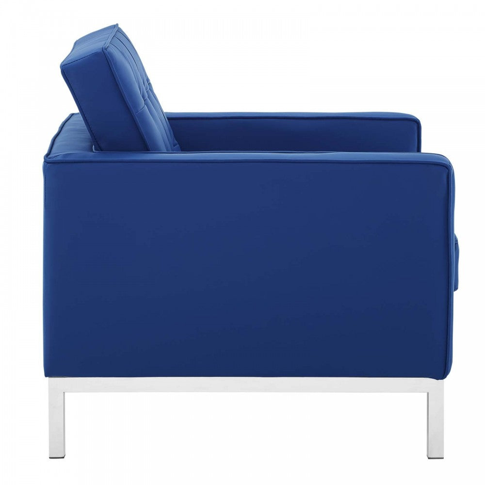 Loft Tufted Upholstered Faux Leather Armchair, Silver Navy
