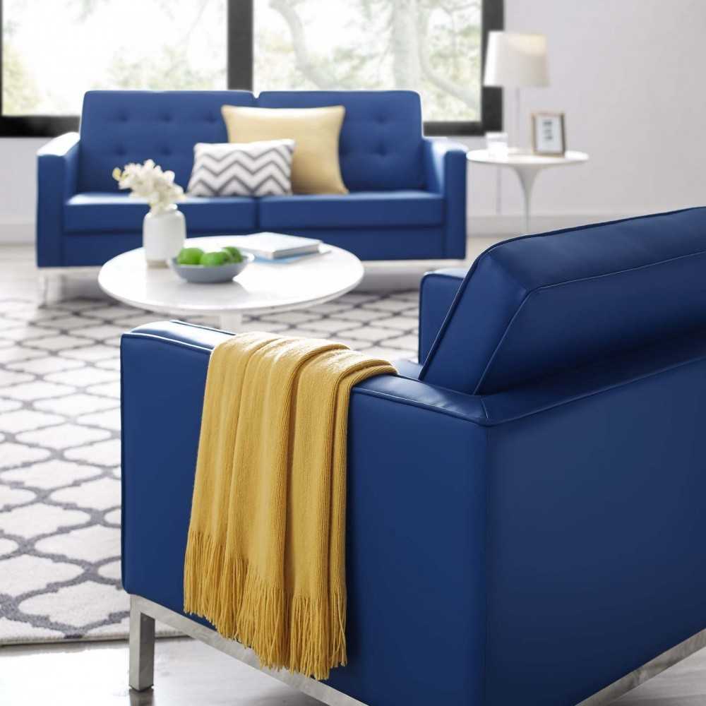 Loft Tufted Upholstered Faux Leather Armchair, Silver Navy
