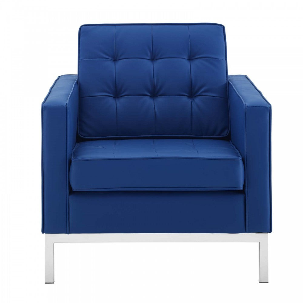 Loft Tufted Upholstered Faux Leather Armchair, Silver Navy