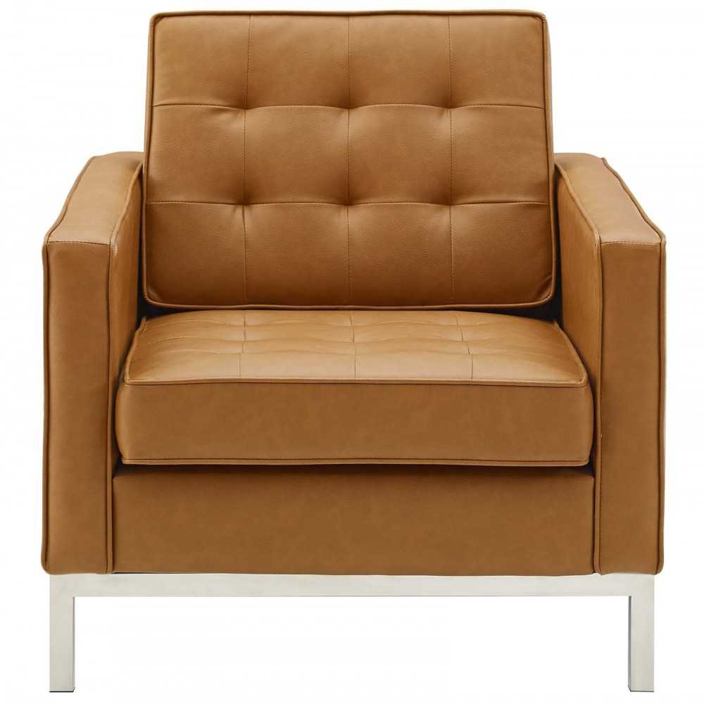 Loft Tufted Upholstered Faux Leather Armchair, Silver Tan