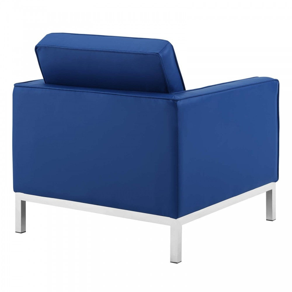 Loft Tufted Upholstered Faux Leather Armchair Set of 2, Silver Navy