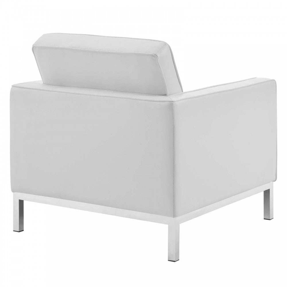 Loft Tufted Upholstered Faux Leather Armchair Set of 2, Silver White