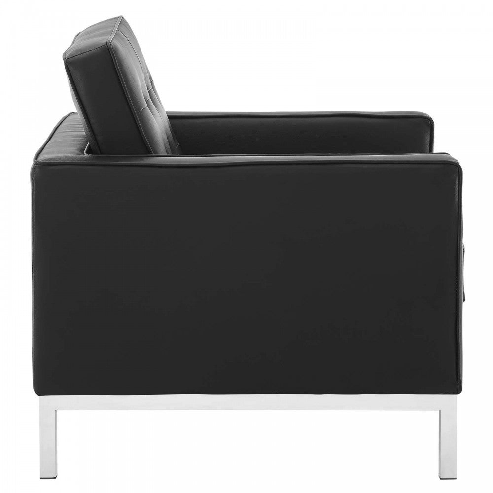 Loft Tufted Upholstered Faux Leather Armchair, Silver Black