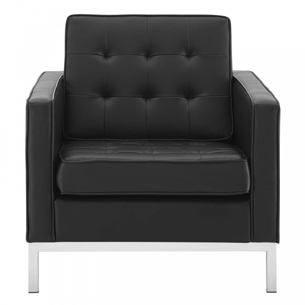 Loft Tufted Upholstered Faux Leather Armchair, Silver Black