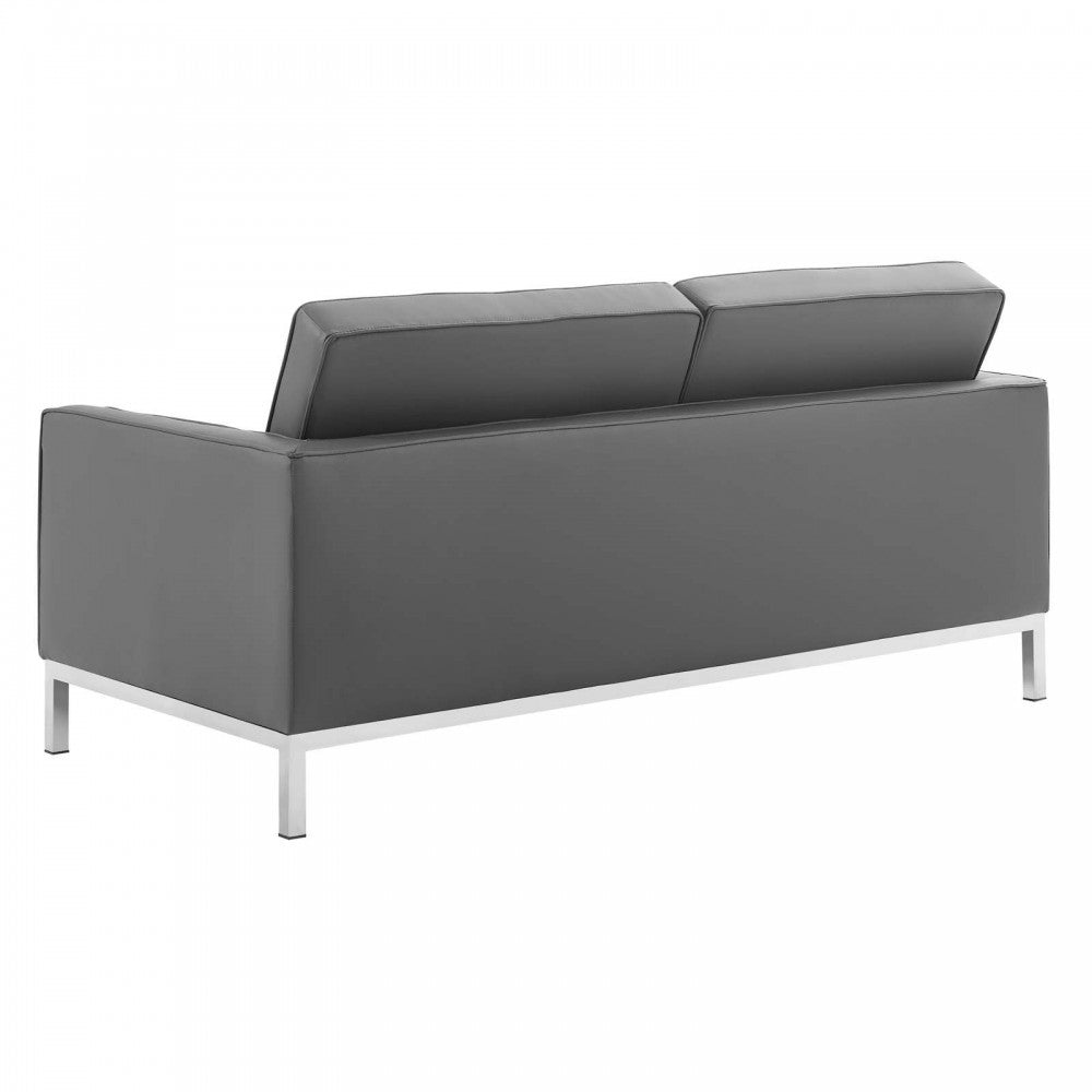 Loft Tufted Upholstered Faux Leather Loveseat, Silver Gray