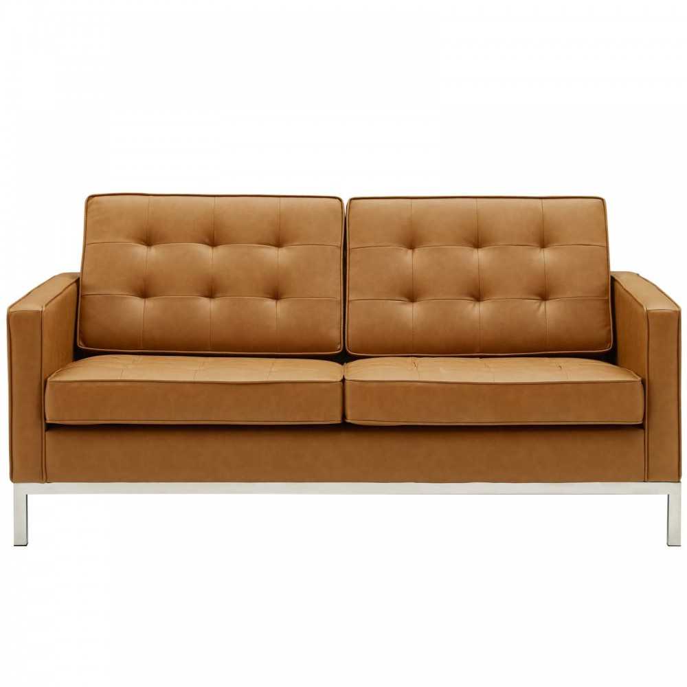 Loft Tufted Upholstered Faux Leather Loveseat, Silver Tan