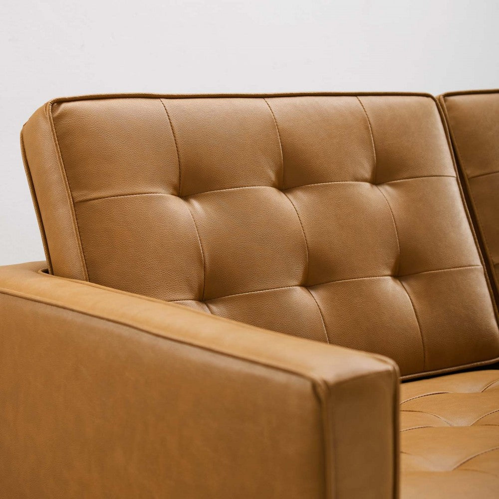 Loft Tufted Upholstered Faux Leather Loveseat, Silver Tan