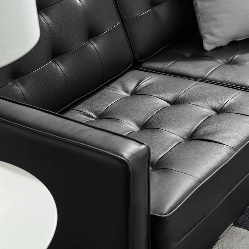 Loft Tufted Upholstered Faux Leather Loveseat, Silver Black