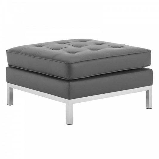 Loft Tufted Upholstered Faux Leather Ottoman, Silver Gray