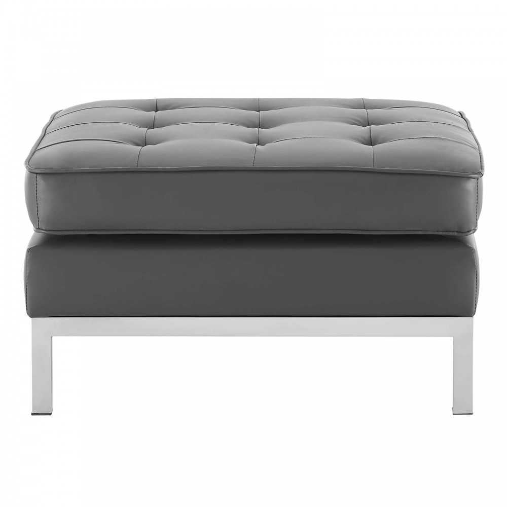 Loft Tufted Upholstered Faux Leather Ottoman, Silver Gray