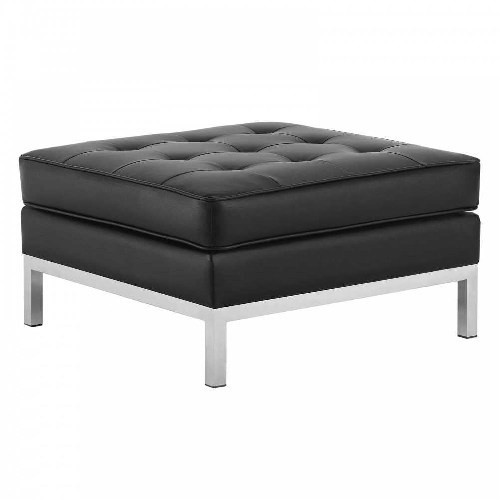 Loft Tufted Upholstered Faux Leather Ottoman, Silver Black