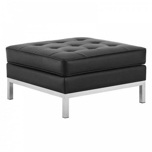 Loft Tufted Upholstered Faux Leather Ottoman, Silver Black