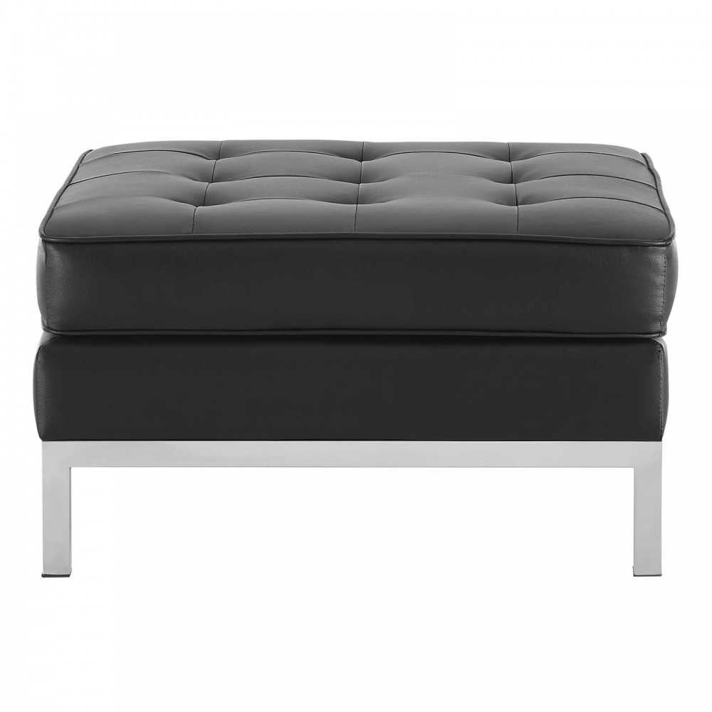 Loft Tufted Upholstered Faux Leather Ottoman, Silver Black