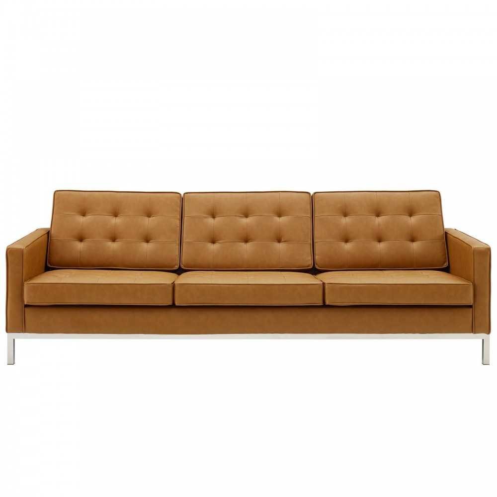 Loft Tufted Upholstered Faux Leather Sofa, Silver Tan