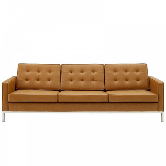 Loft Tufted Upholstered Faux Leather Sofa, Silver Tan