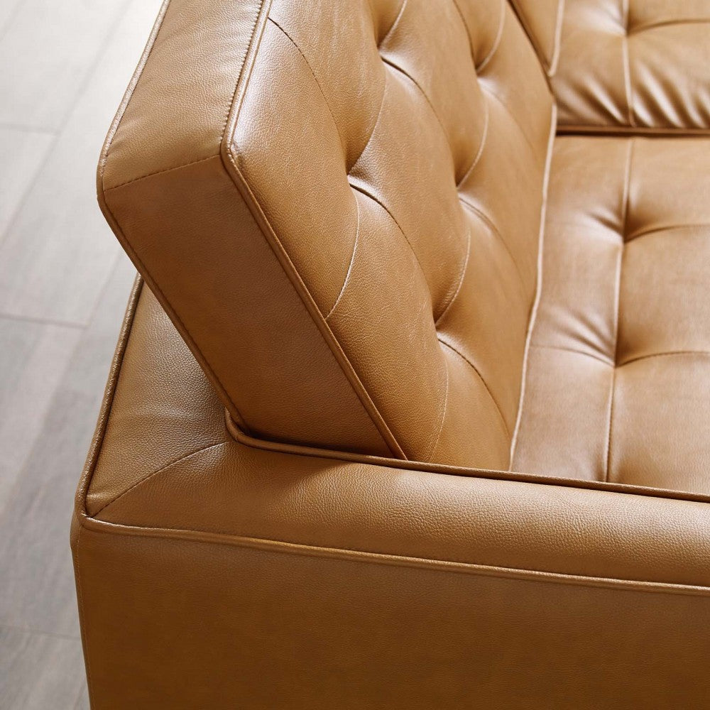 Loft Tufted Upholstered Faux Leather Sofa, Silver Tan