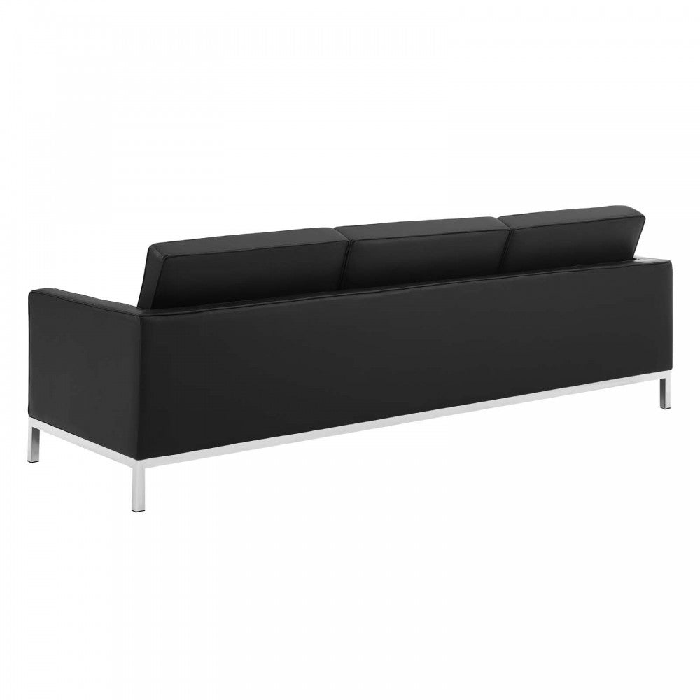 Loft Tufted Upholstered Faux Leather Sofa and Armchair Set, Silver Black