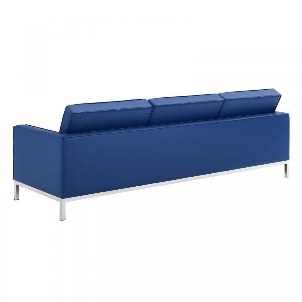 Loft Tufted Upholstered Faux Leather Sofa and Loveseat Set, Silver Navy