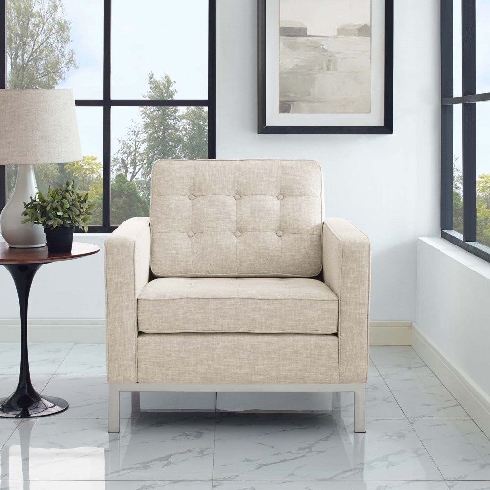 Loft Upholstered Fabric Armchair, Beige