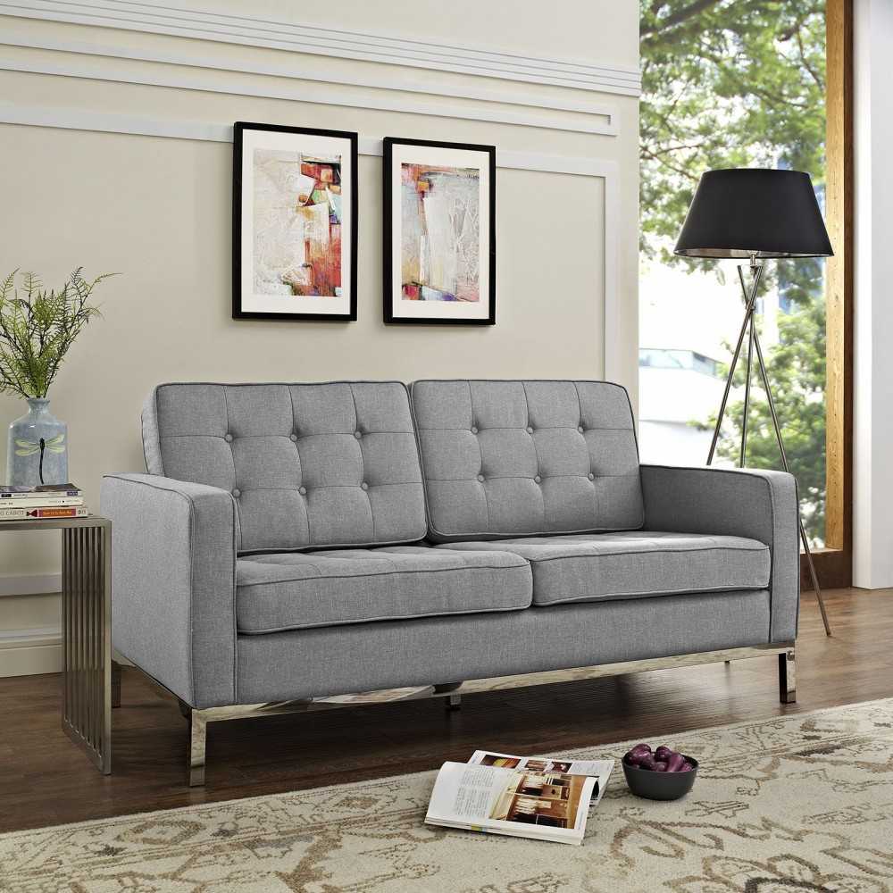 Loft Upholstered Fabric Loveseat, Light Gray