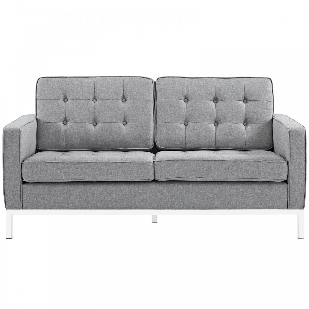 Loft Upholstered Fabric Loveseat, Light Gray