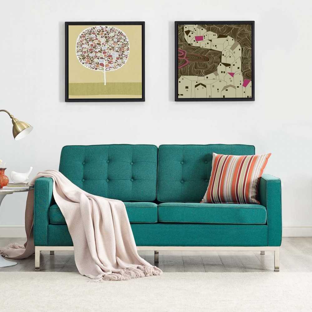 Loft Upholstered Fabric Loveseat, Teal