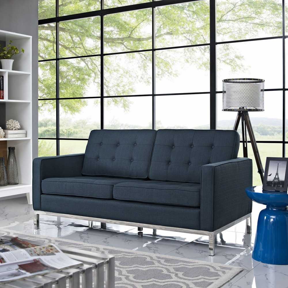 Loft Upholstered Fabric Loveseat, Azure