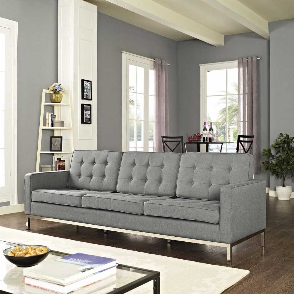 Loft Upholstered Fabric Sofa, Light Gray