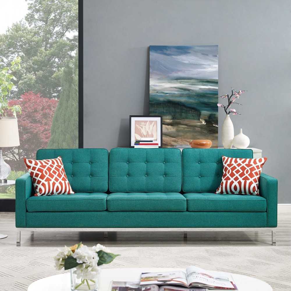 Loft Upholstered Fabric Sofa, Teal