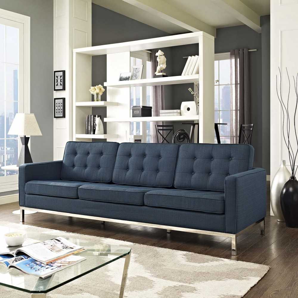 Loft Upholstered Fabric Sofa, Azure