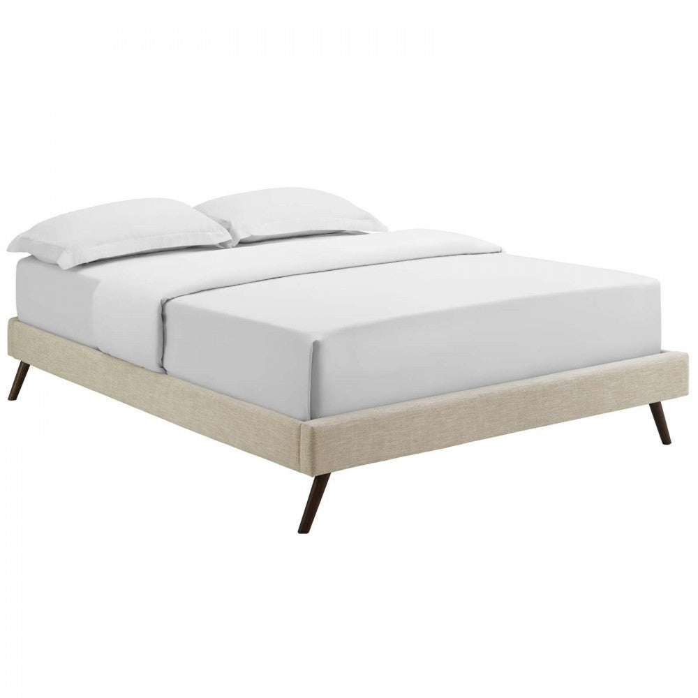 Loryn Full Fabric Bed Frame with Round Splayed Legs, Beige