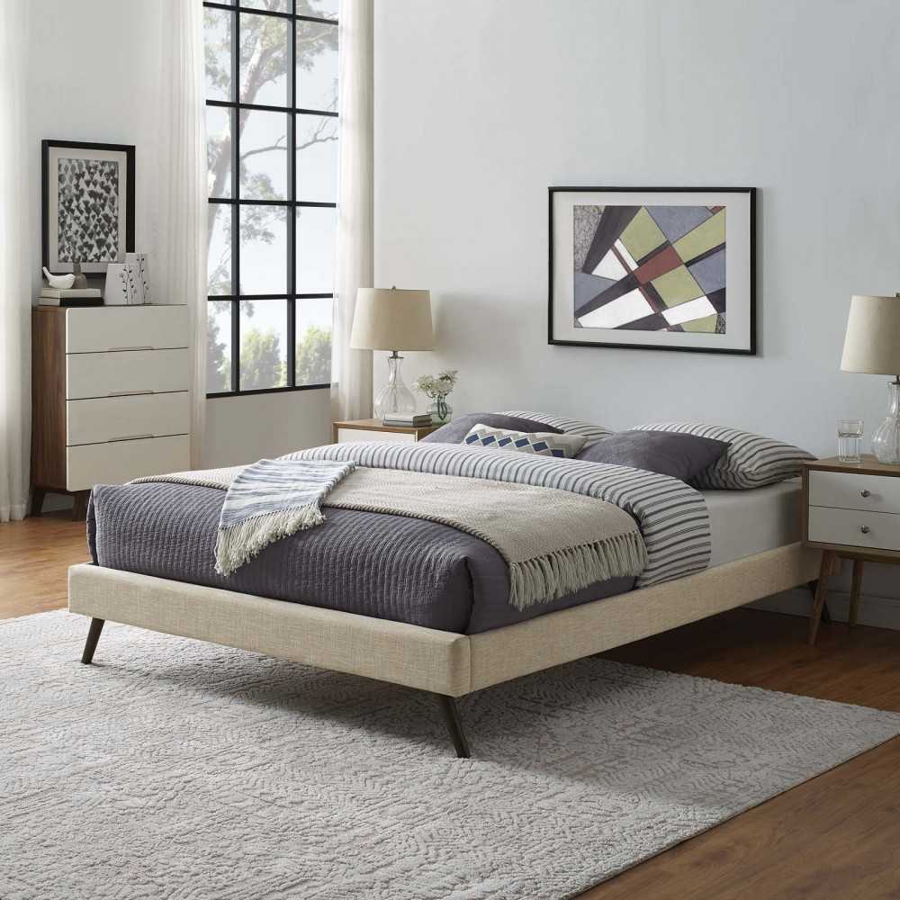 Loryn Full Fabric Bed Frame with Round Splayed Legs, Beige