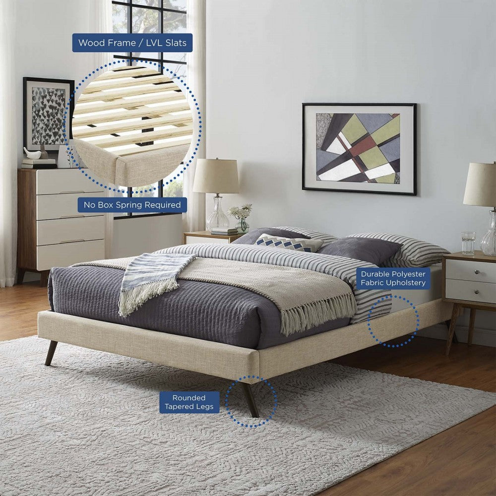 Loryn Full Fabric Bed Frame with Round Splayed Legs, Beige