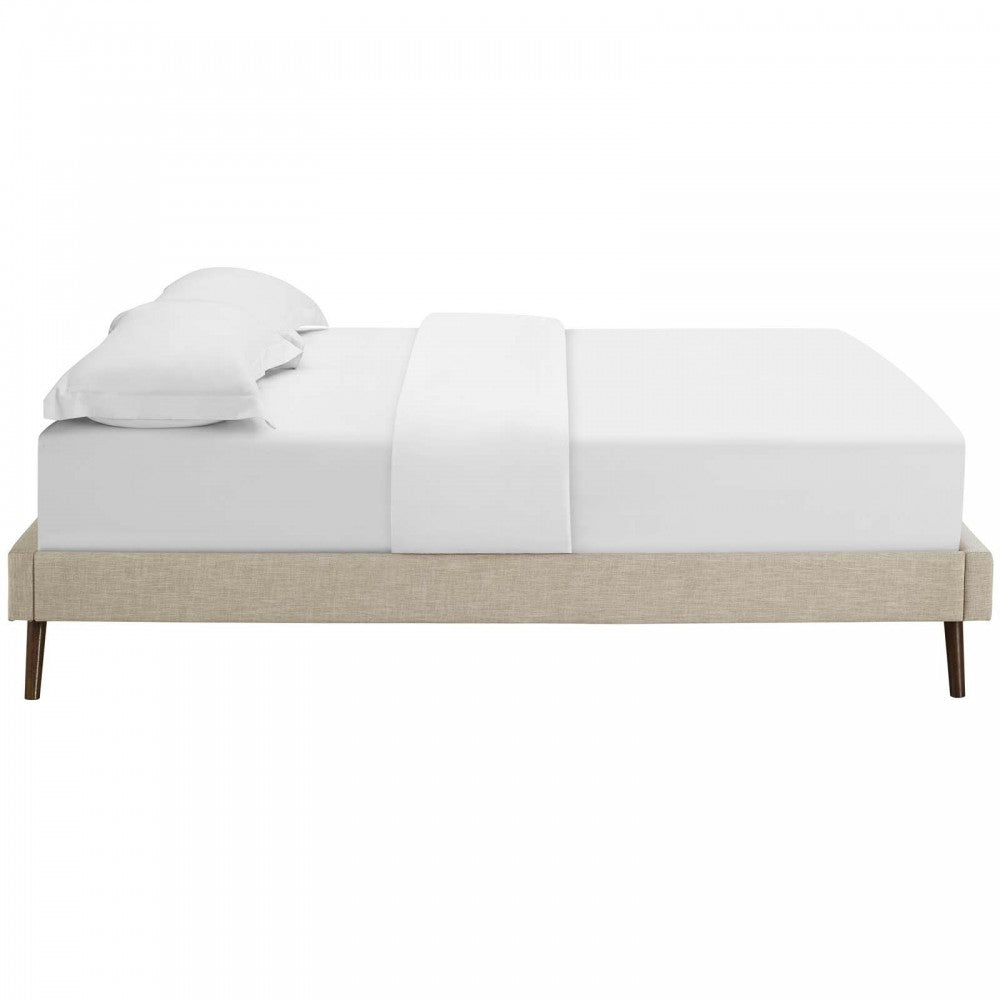 Loryn Full Fabric Bed Frame with Round Splayed Legs, Beige