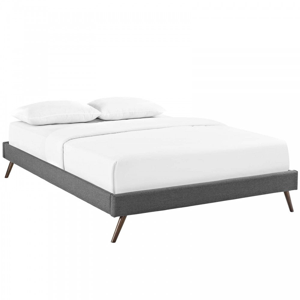 Loryn Full Fabric Bed Frame with Round Splayed Legs, Gray