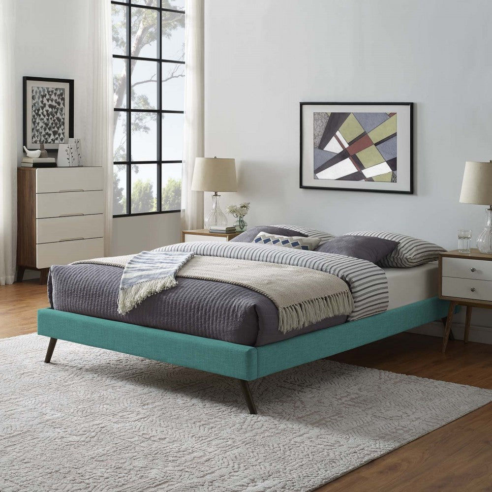 Loryn Full Fabric Bed Frame with Round Splayed Legs, Teal