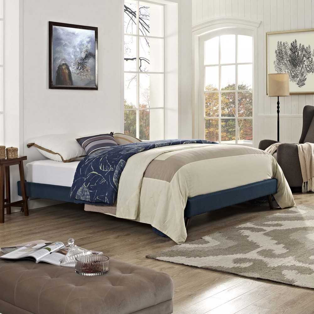 Loryn Full Fabric Bed Frame with Round Splayed Legs, Azure