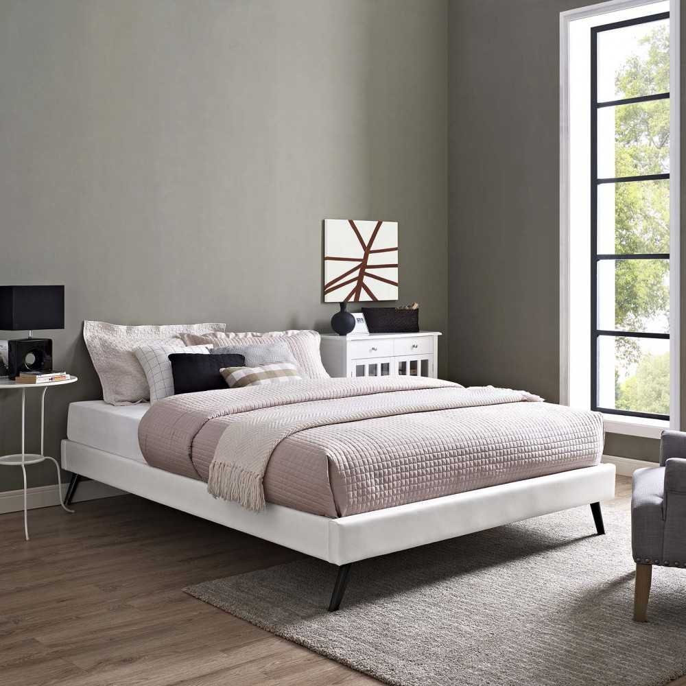 Loryn Full Vinyl Bed Frame with Round Splayed Legs, White